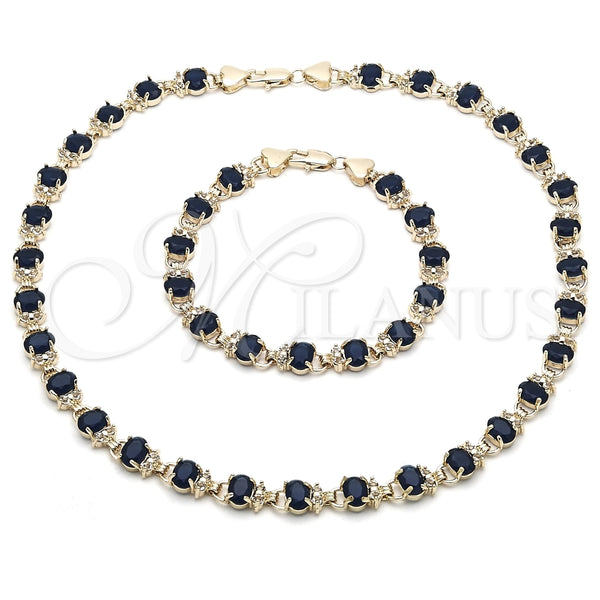 Collar y Pulsera 06.284.0005.2 Oro Laminado, Diseño de Corazón, con Zafiro Azul and Blanca Zirconia Cubica, Pulido, Tono Dorado