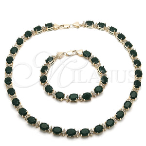 Collar y Pulsera 06.284.0006.1 Oro Laminado, Diseño de Corazón, con Verde and Blanca Zirconia Cubica, Pulido, Tono Dorado