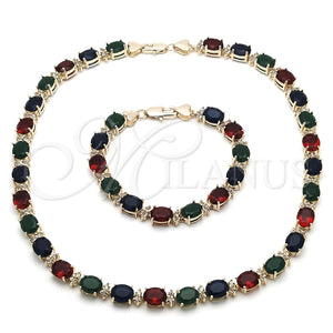 Collar y Pulsera 06.284.0006.4 Oro Laminado, Diseño de Corazón, con Multicolor Zirconia Cubica, Pulido, Tono Dorado