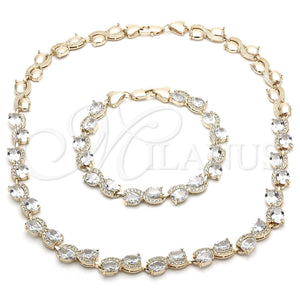 Collar y Pulsera 06.284.0010 Oro Laminado, Diseño de Corazón, con Blanca Zirconia Cubica, Pulido, Tono Dorado