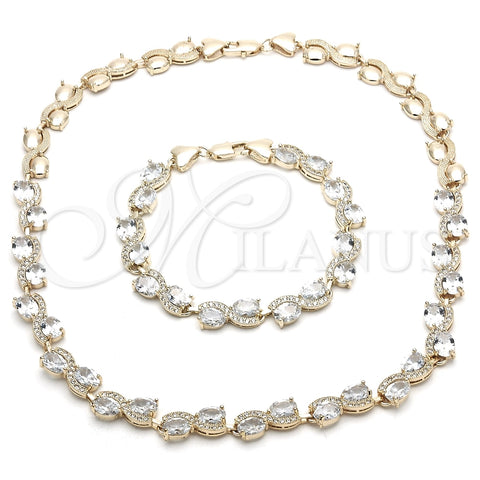 Collar y Pulsera 06.284.0010 Oro Laminado, Diseño de Corazón, con Blanca Zirconia Cubica, Pulido, Tono Dorado