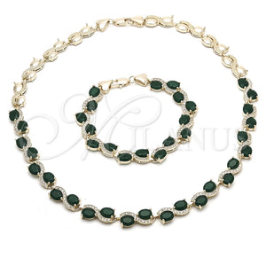 Collar y Pulsera 06.284.0010.1 Oro Laminado, Diseño de Corazón, con Verde and Blanca Zirconia Cubica, Pulido, Tono Dorado