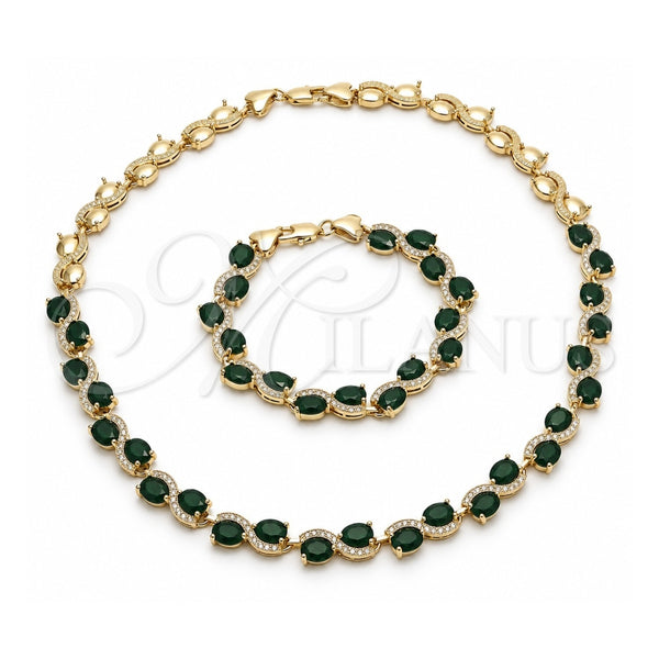 Collar y Pulsera 06.284.0010.1 Oro Laminado, Diseño de Corazón, con Zirconia Cubica Verde y Blanca, Pulido, Tono Dorado