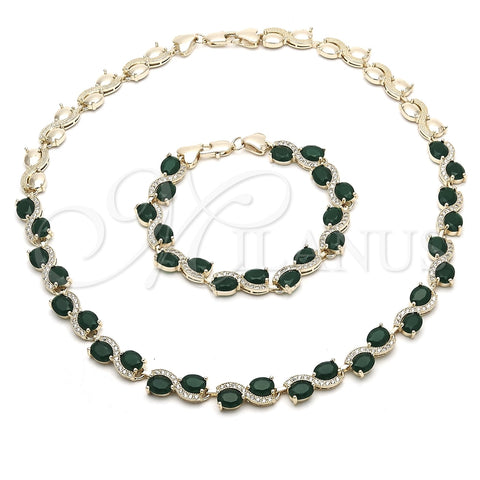 Collar y Pulsera 06.284.0010.1 Oro Laminado, Diseño de Corazón, con Verde and Blanca Zirconia Cubica, Pulido, Tono Dorado