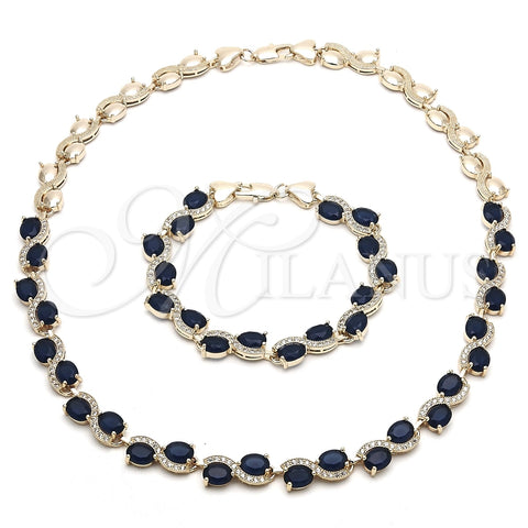 Collar y Pulsera 06.284.0010.2 Oro Laminado, Diseño de Corazón, con Zafiro Azul and Blanca Zirconia Cubica, Pulido, Tono Dorado
