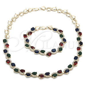 Collar y Pulsera 06.284.0010.4 Oro Laminado, Diseño de Corazón, con Multicolor Zirconia Cubica, Pulido, Tono Dorado