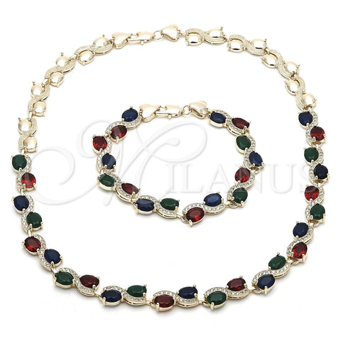 Collar y Pulsera 06.284.0010.4 Oro Laminado, Diseño de Corazón, con Multicolor Zirconia Cubica, Pulido, Tono Dorado