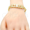 Pulsera Elegante 03.93.0002.07 Oro Laminado, Diseño de Oja, Diamantado, Tono Dorado (08 MM Thickness, 7 Inches Length)