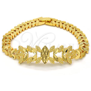 Pulsera Elegante 03.93.0002.07 Oro Laminado, Diseño de Oja, Diamantado, Tono Dorado (08 MM Thickness, 7 Inches Length)