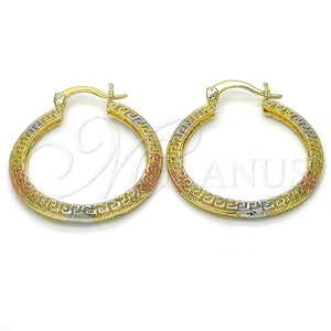 Argolla Mediana 02.102.0040.30 Oro Laminado, Diseño de Llave Griega, Pulido, Tres Tonos