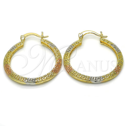 Argolla Mediana 02.102.0040.30 Oro Laminado, Diseño de Llave Griega, Pulido, Tres Tonos