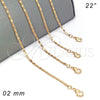 Gargantilla Basica 04.213.0068.22 Oro Laminado, Pulido, Tono Dorado (02 MM Thickness, 22 Inches Length)