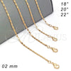Gargantilla Basica 04.213.0068.22 Oro Laminado, Pulido, Tono Dorado (02 MM Thickness, 22 Inches Length)