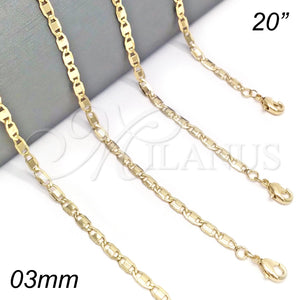 Gargantilla Basica 04.213.0070.20 Oro Laminado, Diseño de Mariner, Pulido, Tono Dorado (03 MM Thickness, 20 Inches Length)