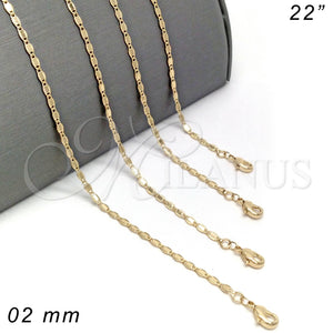 Gargantilla Basica 04.213.0071.22 Oro Laminado, Pulido, Tono Dorado (02 MM Thickness, 22 Inches Length)