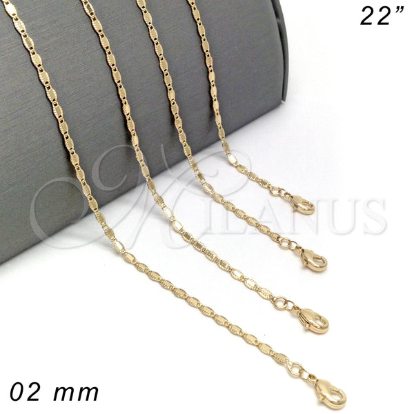 Gargantilla Basica 04.213.0071.22 Oro Laminado, Pulido, Tono Dorado (02 MM Thickness, 22 Inches Length)