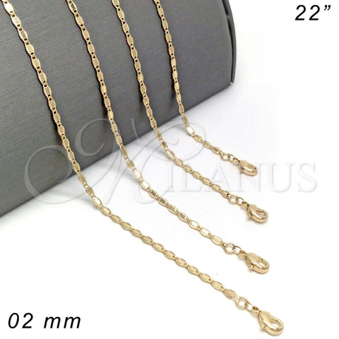Gargantilla Basica 04.213.0071.22 Oro Laminado, Pulido, Tono Dorado (02 MM Thickness, 22 Inches Length)