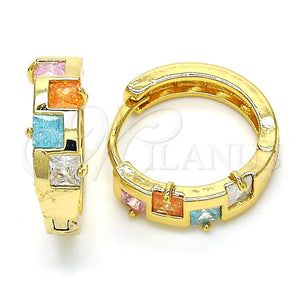 Argolla Huggie 02.210.0071.15 Oro Laminado, con Multicolor Zirconia Cubica, Pulido, Tono Dorado