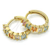 Argolla Huggie 02.210.0073.15 Oro Laminado, con Multicolor Zirconia Cubica, Pulido, Tono Dorado