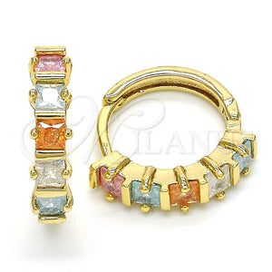 Argolla Huggie 02.210.0073.15 Oro Laminado, con Multicolor Zirconia Cubica, Pulido, Tono Dorado