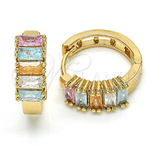 Argolla Huggie 02.210.0075.15 Oro Laminado, con Multicolor Zirconia Cubica, Pulido, Tono Dorado