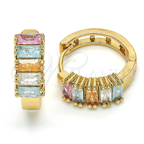 Argolla Huggie 02.210.0075.15 Oro Laminado, con Multicolor Zirconia Cubica, Pulido, Tono Dorado