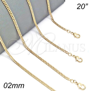 Gargantilla Basica 04.213.0073.20 Oro Laminado, Pulido, Tono Dorado (02 MM Thickness, 20 Inches Length)