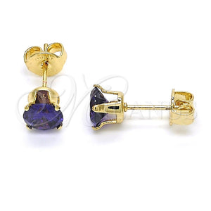 Arete Dormilona 5.128.044.2 Oro Laminado, con Violeta Oscuro Zirconia Cubica, Pulido, Tono Dorado
