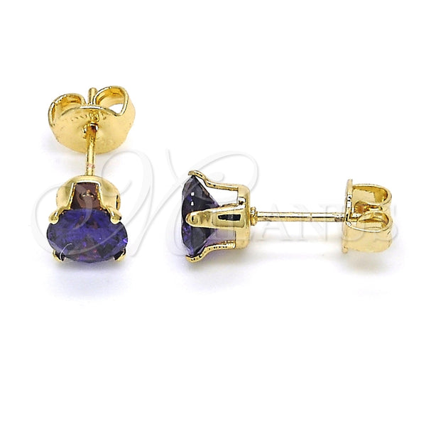 Arete Dormilona 5.128.044.2 Oro Laminado, con Violeta Oscuro Zirconia Cubica, Pulido, Tono Dorado