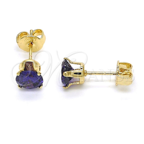 Arete Dormilona 5.128.044.2 Oro Laminado, con Violeta Oscuro Zirconia Cubica, Pulido, Tono Dorado