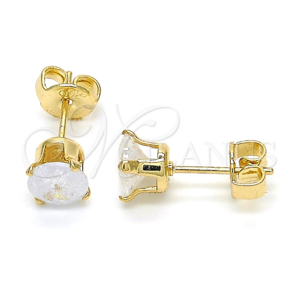 Arete Dormilona 5.128.110 Oro Laminado, con Blanca Zirconia Cubica, Pulido, Tono Dorado