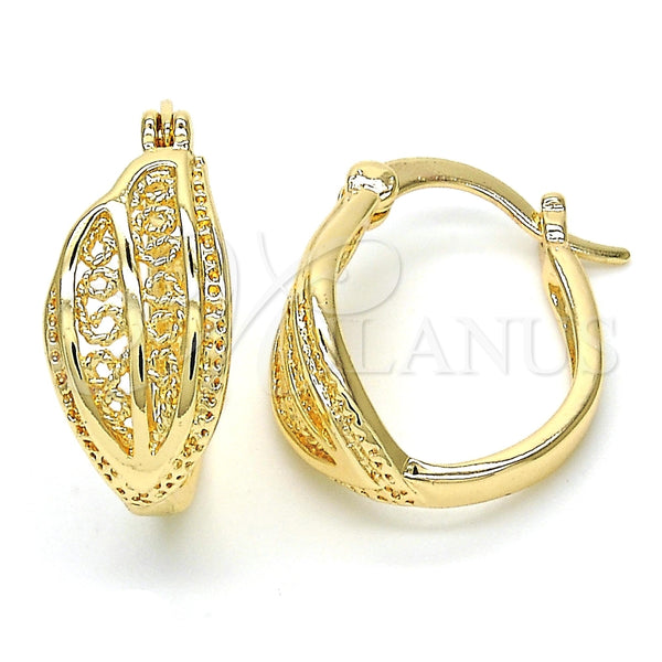 Argolla Pequeña 02.100.0066.15 Oro Laminado, Diseño de Oja, Pulido, Tono Dorado