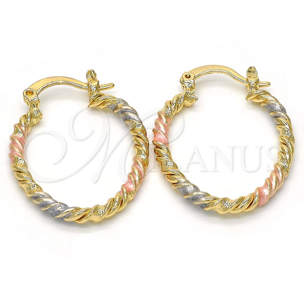 Argolla Pequeña 02.170.0189.1.20 Oro Laminado, Diseño de Torcido, Pulido, Tres Tonos
