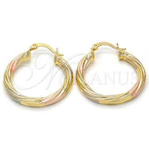 Argolla Mediana 02.170.0201.1.30 Oro Laminado, Diseño de Hueco, Diamantado, Tres Tonos