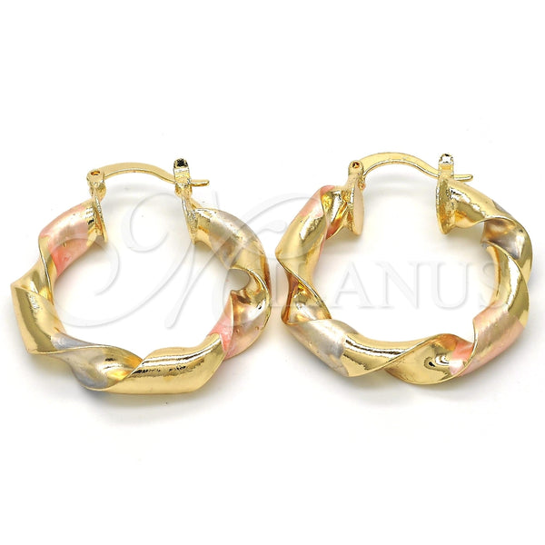 Argolla Mediana 02.170.0134.1.30 Oro Laminado, Diseño de Torcido, Pulido, Tres Tonos