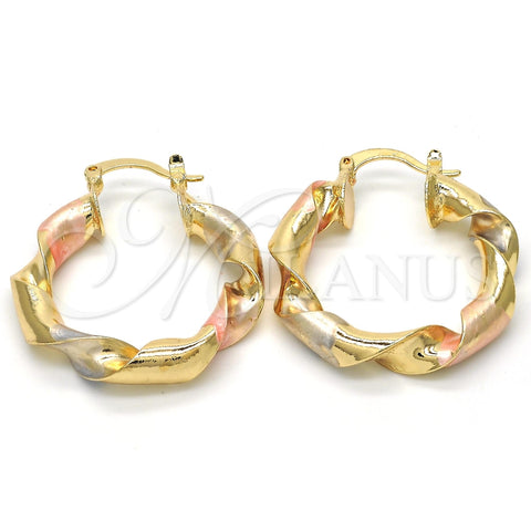 Argolla Mediana 02.170.0134.1.30 Oro Laminado, Diseño de Torcido, Pulido, Tres Tonos