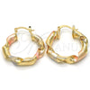 Argolla Mediana 02.170.0134.1.30 Oro Laminado, Diseño de Torcido, Pulido, Tres Tonos