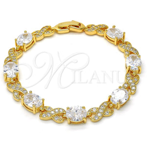 Pulsera Tennis 03.206.0001.8.07 Oro Laminado, Diseño de Besos y Abrazos, con Blanca Zirconia Cubica and Blanca Micro Pave, Pulido, Tono Dorado (07 MM Thickness, 7 Inches Length)