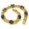 Pulsera Tennis 03.206.0001.9.07 Oro Laminado, Diseño de Besos y Abrazos, con Zirconia Cubica Negro y Blanca, Pulido, Tono Dorado (Grosor 07 MM, 7 Pulgadas de Largo)