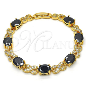 Pulsera Tennis 03.206.0001.9.07 Oro Laminado, Diseño de Besos y Abrazos, con Zirconia Cubica Negro y Blanca, Pulido, Tono Dorado (Grosor 07 MM, 7 Pulgadas de Largo)