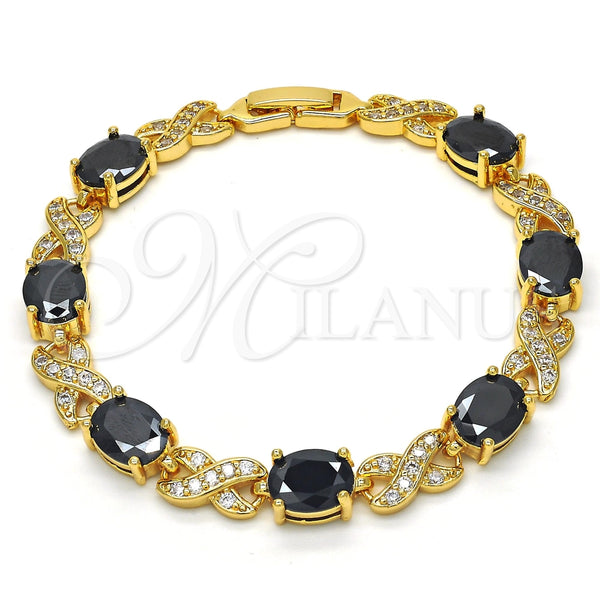 Pulsera Tennis 03.206.0001.9.07 Oro Laminado, Diseño de Besos y Abrazos, con Zirconia Cubica Negro y Blanca, Pulido, Tono Dorado (Grosor 07 MM, 7 Pulgadas de Largo)