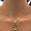 Juego de Arete y Dije de Adulto 10.221.0019 Oro Laminado, Diseño de Flor y Oja, con Multicolor Zirconia Cubica, Pulido, Tono Dorado