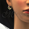 Juego de Arete y Dije de Adulto 10.221.0019 Oro Laminado, Diseño de Flor y Oja, con Multicolor Zirconia Cubica, Pulido, Tono Dorado