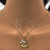 Juego de Arete y Dije de Adulto 10.221.0019.1 Oro Laminado, Diseño de Flor y Oja, con Blanca Zirconia Cubica, Pulido, Tono Dorado