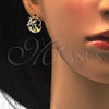 Juego de Arete y Dije de Adulto 10.221.0019.1 Oro Laminado, Diseño de Flor y Oja, con Blanca Zirconia Cubica, Pulido, Tono Dorado