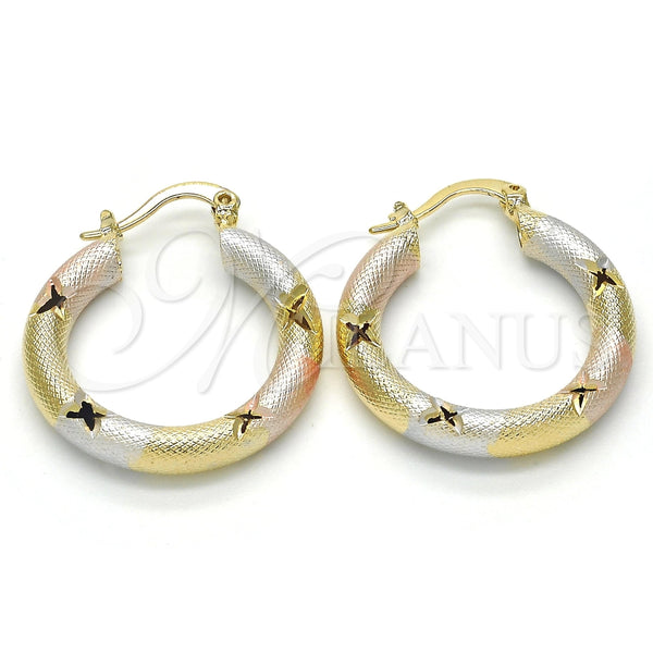 Argolla Pequeña 02.65.2635.25 Oro Laminado, Diseño de Hueco, Diamantado, Tres Tonos