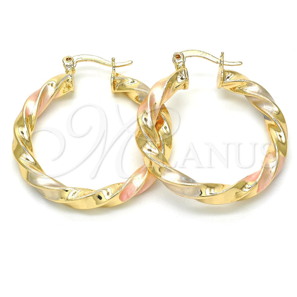 Argolla Mediana 02.170.0024.1.30 Oro Laminado, Diseño de Torcido y Hueco, Pulido, Tres Tonos