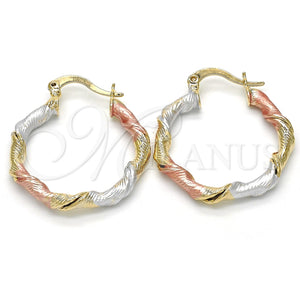 Argolla Pequeña 02.65.2641.25 Oro Laminado, Diseño de Torcido, Diamantado, Tres Tonos