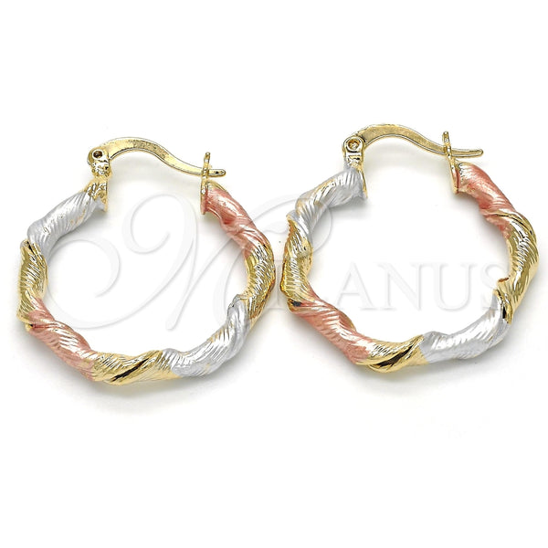 Argolla Pequeña 02.65.2641.25 Oro Laminado, Diseño de Torcido, Diamantado, Tres Tonos