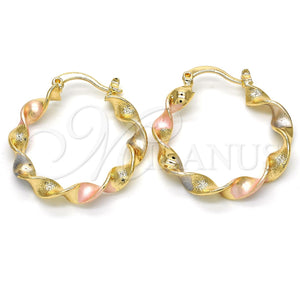 Argolla Mediana 02.170.0207.30 Oro Laminado, Diseño de Torcido, Pulido, Tres Tonos